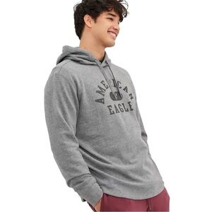 American Eagle Super Soft Graphic Thermal Hoodie‎ Tee Gray Size XXL